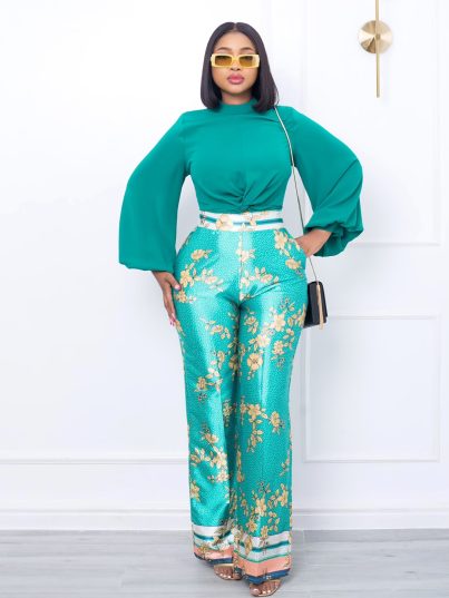 GREEN TOP WITH SATIN TROUSER
