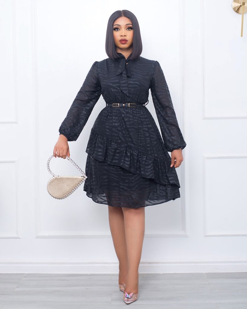 Black Pattern Layer Chiffon Dress | Andrias World