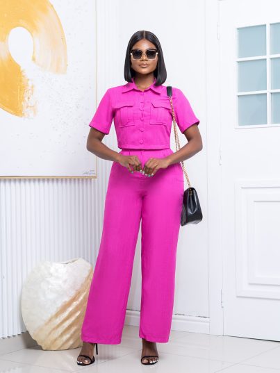 PINK PALAZZO CROP TOP AND TROUSER SET