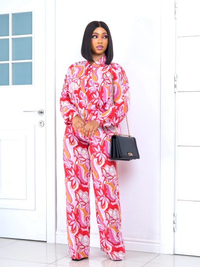 RED AND PINK LONG SLEEVES TROUSER SET