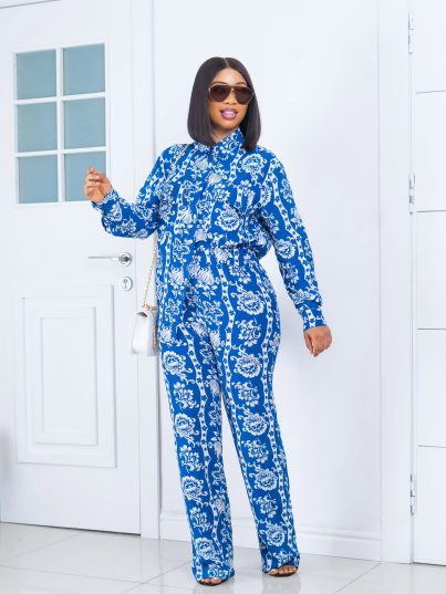 BLUE AND WHITE TROUSER SET