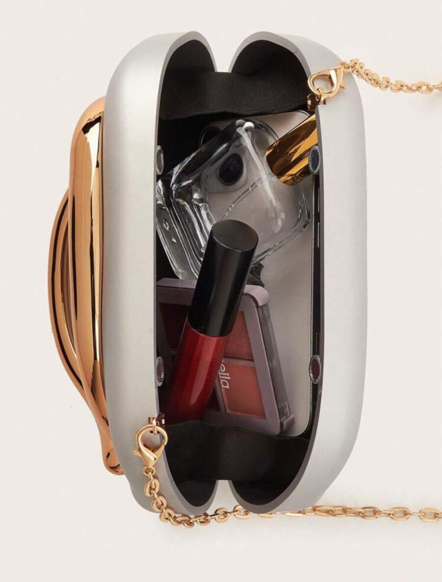 SILVER AND GOLD PURSE WITH DETACHABLE STRAP