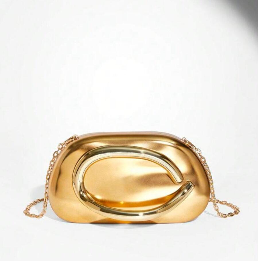 GOLD-TONE CLUTCH WITH DETACHABLE CHAIN STRAP