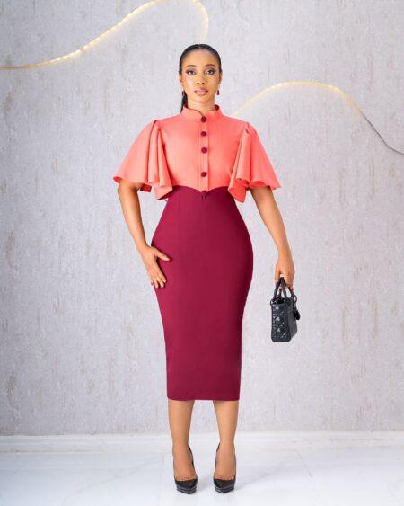 Coral Color-Block Midi Dress