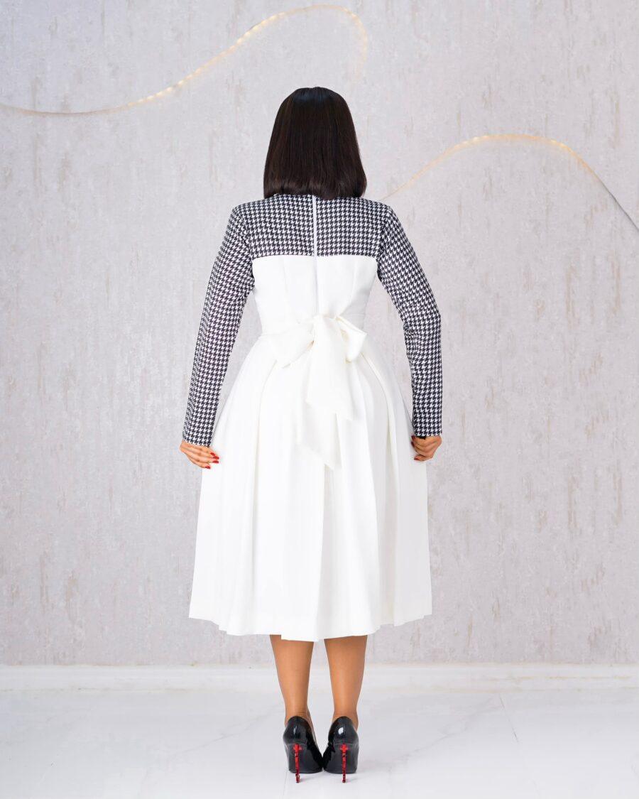 White Houndstooth Skater Dress