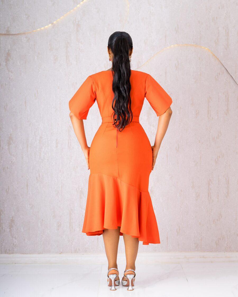 Orange FishTail Belted Dress