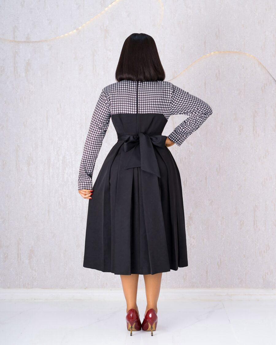 Black Houndstooth Pleated Dress