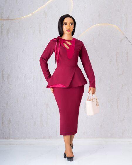 PLUM PEPLUM CUT-OUT DRESS