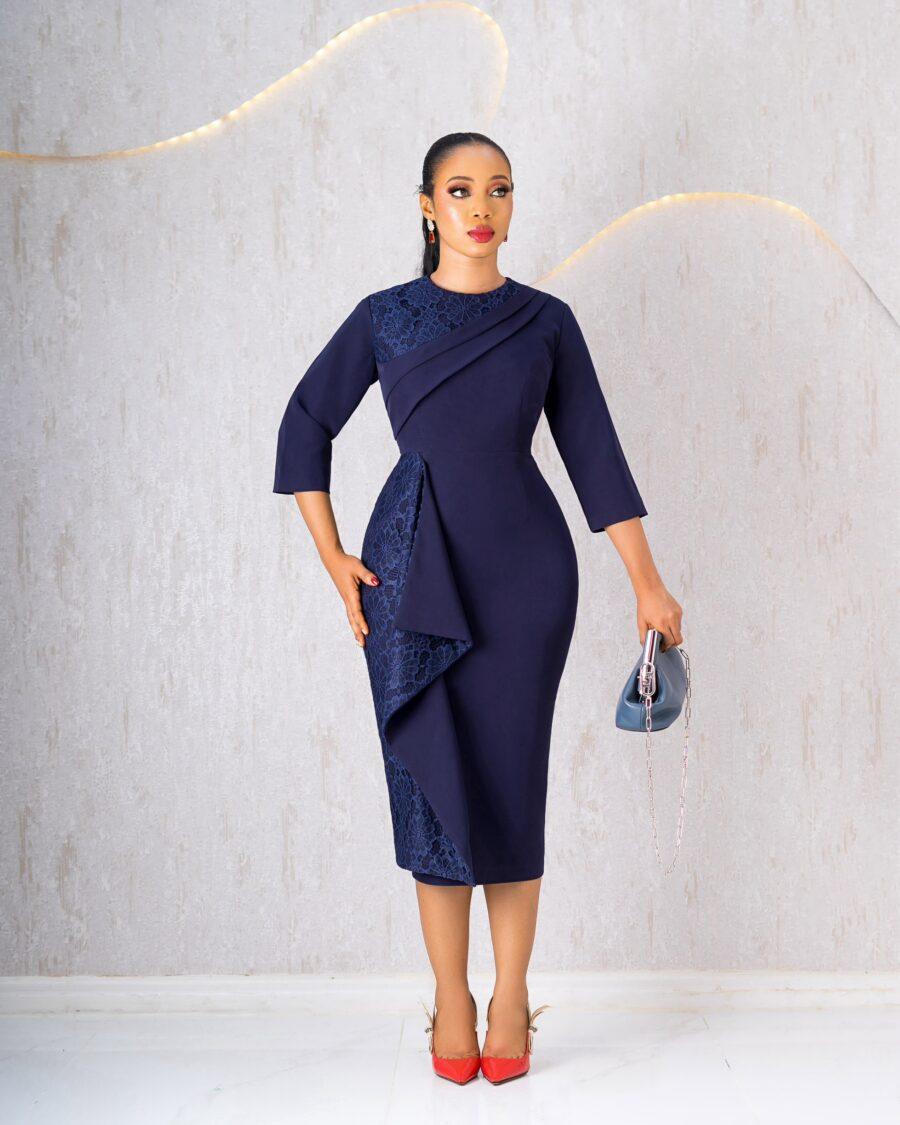 Navy Wrap Dress With Lace