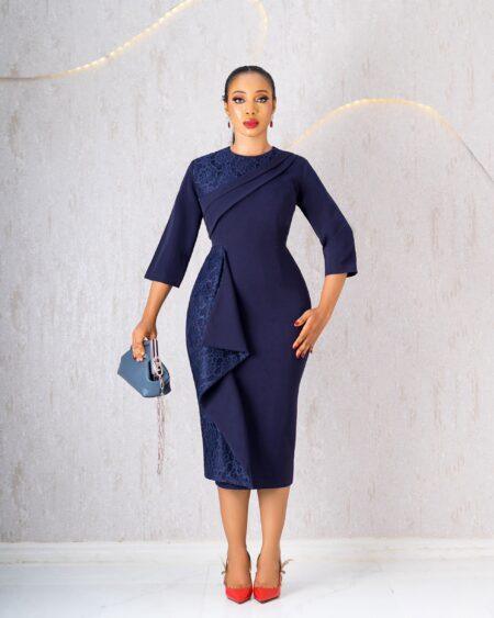 Navy Wrap Dress With Lace