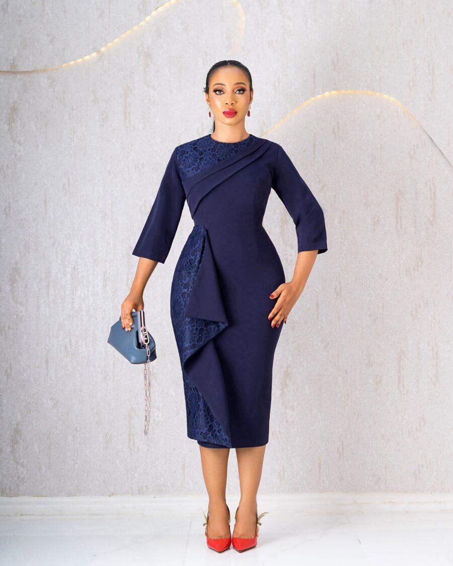 Navy Wrap Dress With Lace