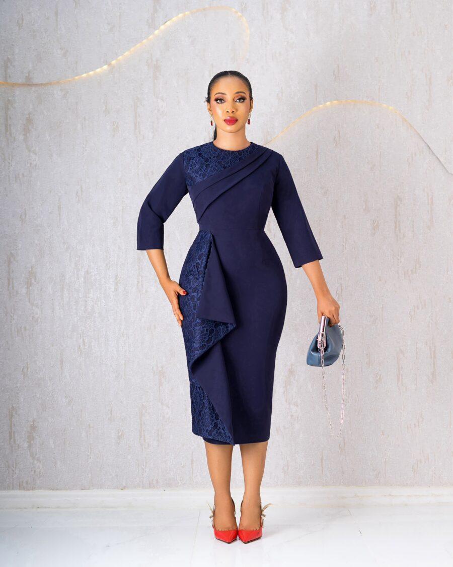 Navy Wrap Dress With Lace