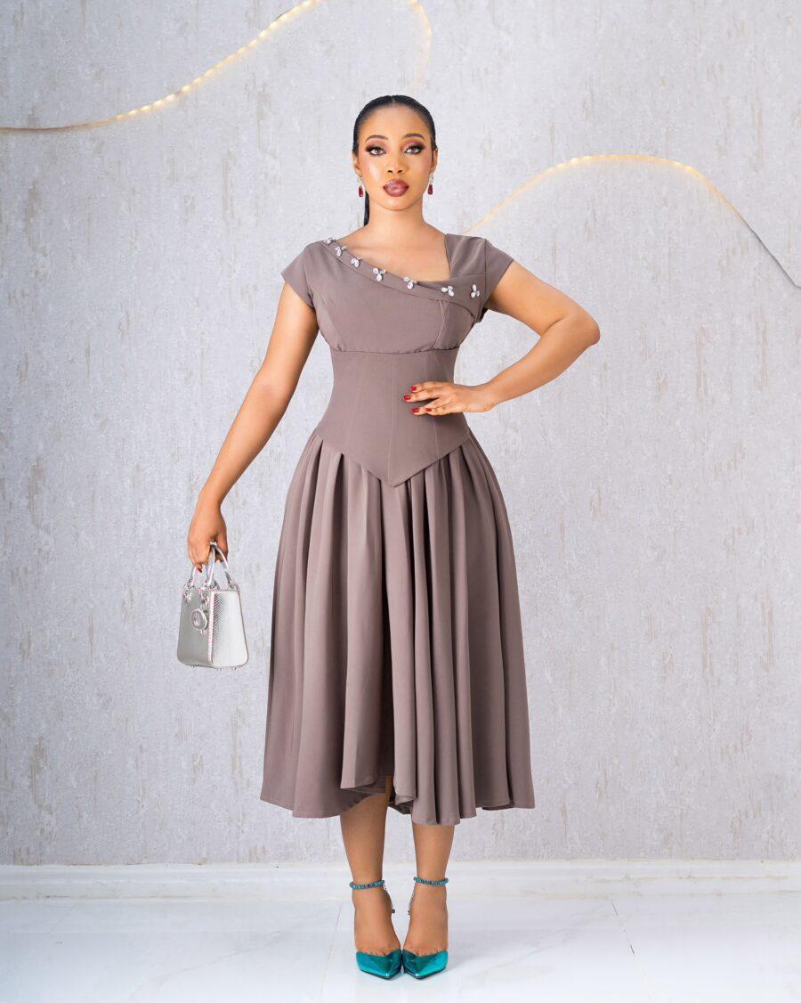 Grey Pleated Half Corset Dress