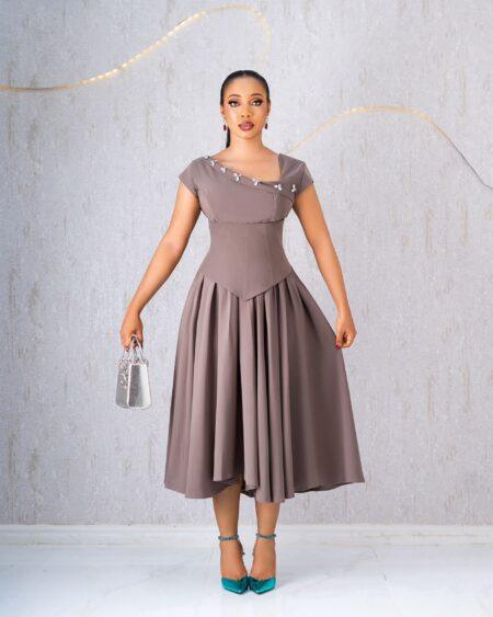 Grey Pleated Half Corset Dress