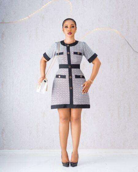 Grey&Black Tweed A-Shape Dress