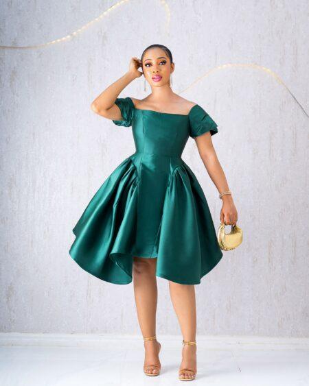 Green Skater Mikado Dress