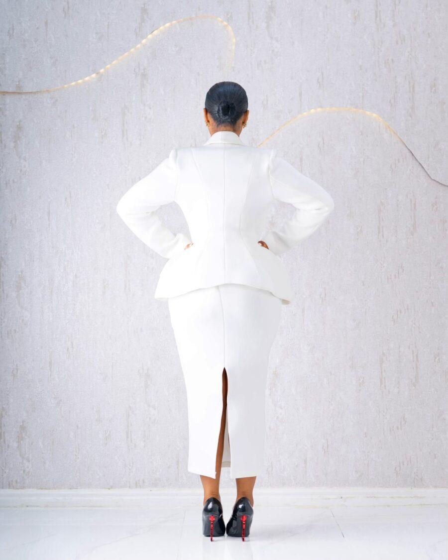 White Scuba Skirt Suit