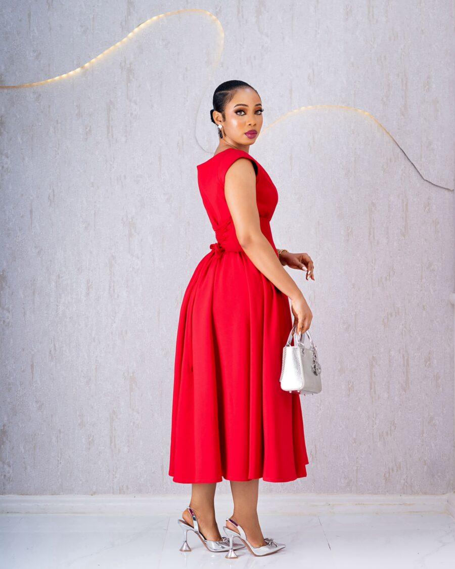 Red Pleated Half Corset Dress