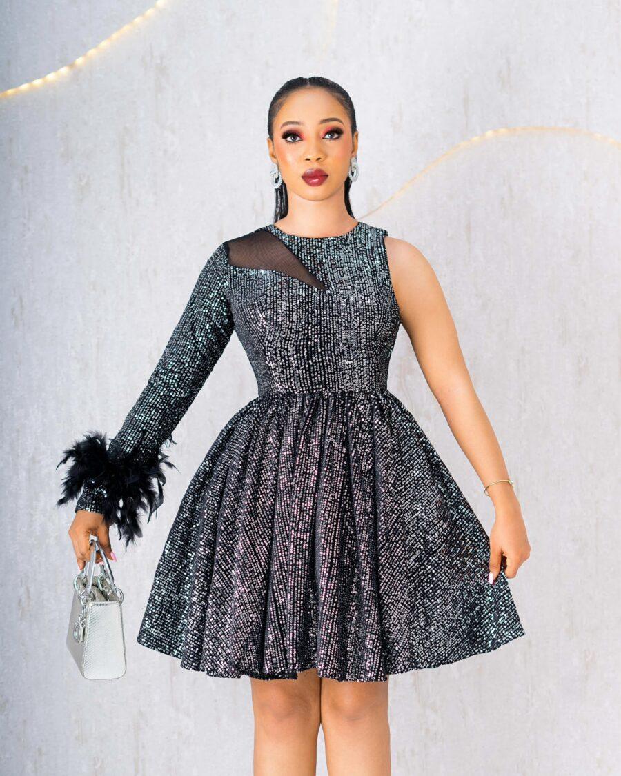 SILVER CUT OUT SKATER DRESS