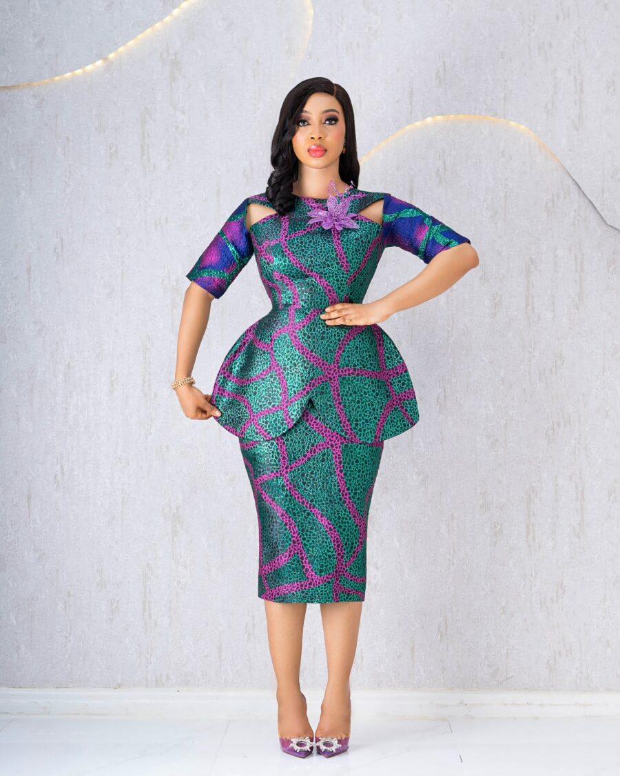 GREEN PATTERN PEPLUM DAMASK DRESS