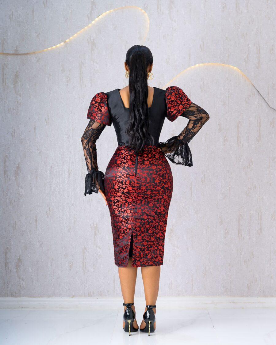 RED AND BLACK DAMASK DRESS