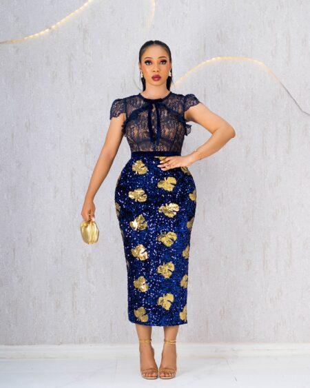 BLUE AND YELLOW LACE DRESS