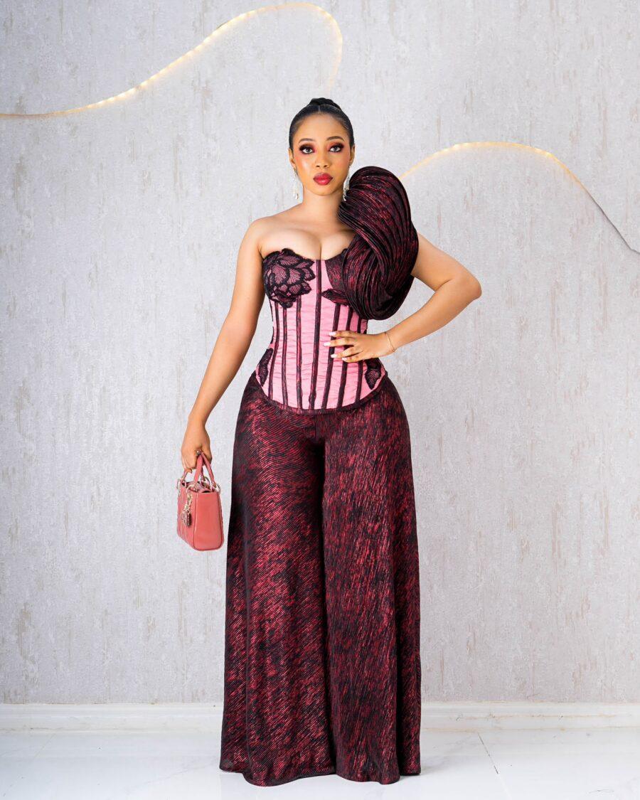 WINE AND BLACK CORSET TROUSER SET