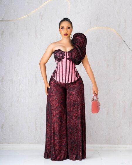 WINE AND BLACK CORSET TROUSER SET