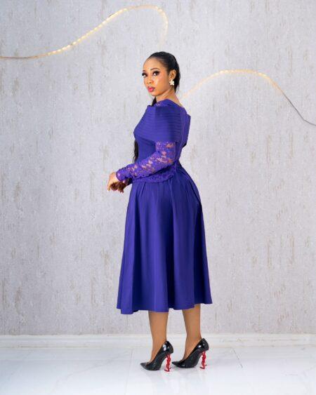 PURPLE LACE SLEEVES SKATER DRESS