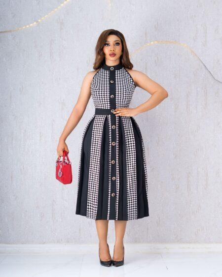 BLACK AND WHITE HOUNDSTOOTH DRESS