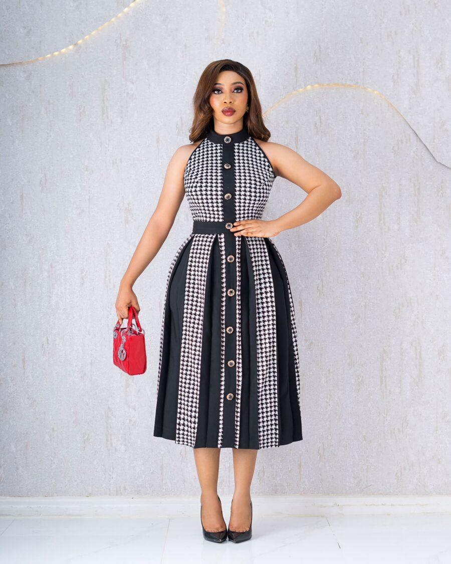 BLACK AND WHITE HOUNDSTOOTH DRESS