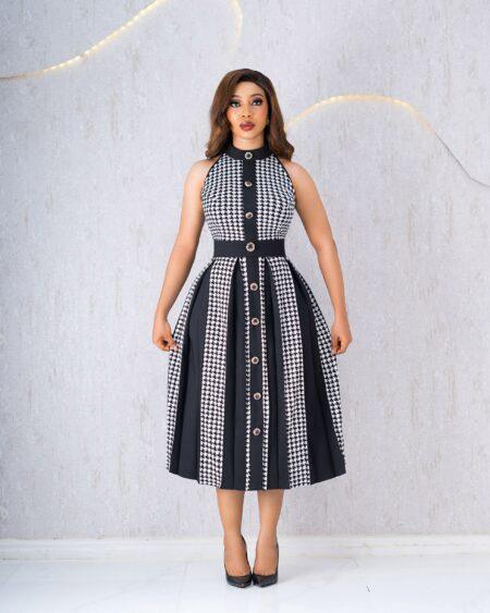 BLACK AND WHITE HOUNDSTOOTH DRESS