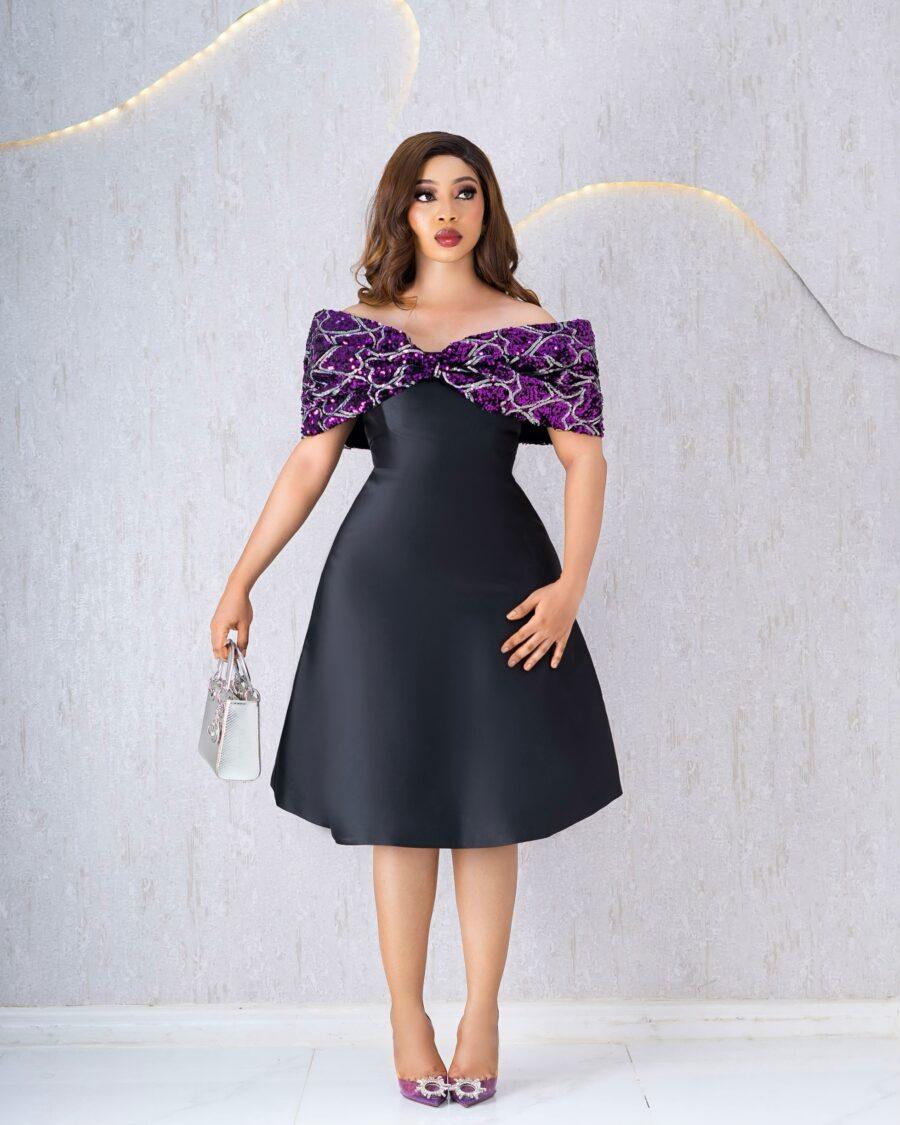 BLACK AND PURPLE BOW DRESS