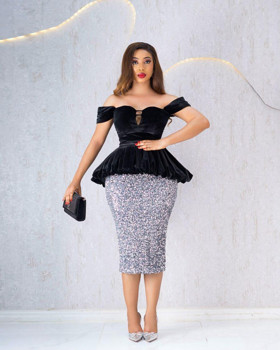 Black Velvet Sequin Skirt Set