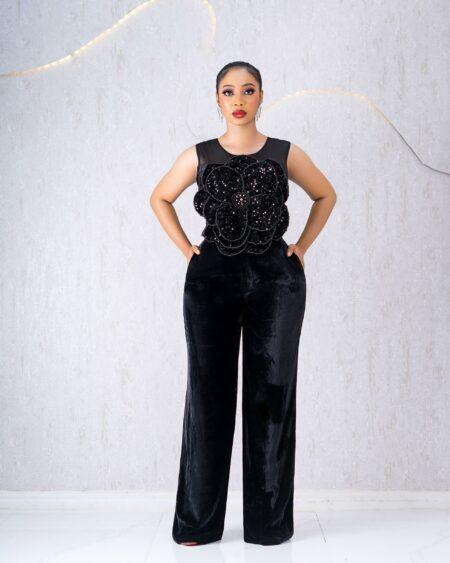 Black Velvet Beaded Jumpsuit