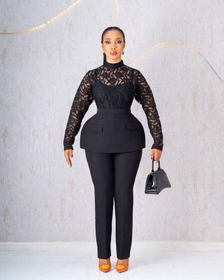 BLACK LACE TOP AND TROUSER SET