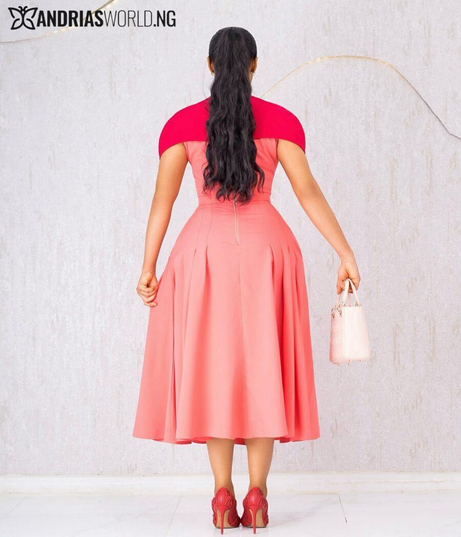 PEACH AND RED SKATER CAPE DRESS