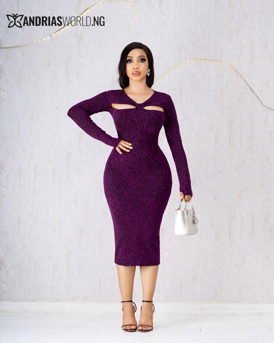 PURPLE SHIMMER CUTOUT DRESS