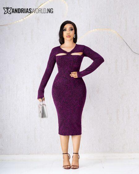 PURPLE SHIMMER CUTOUT DRESS