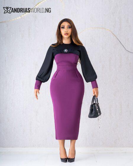 PURPLE AND BLACK MIDI DRESS