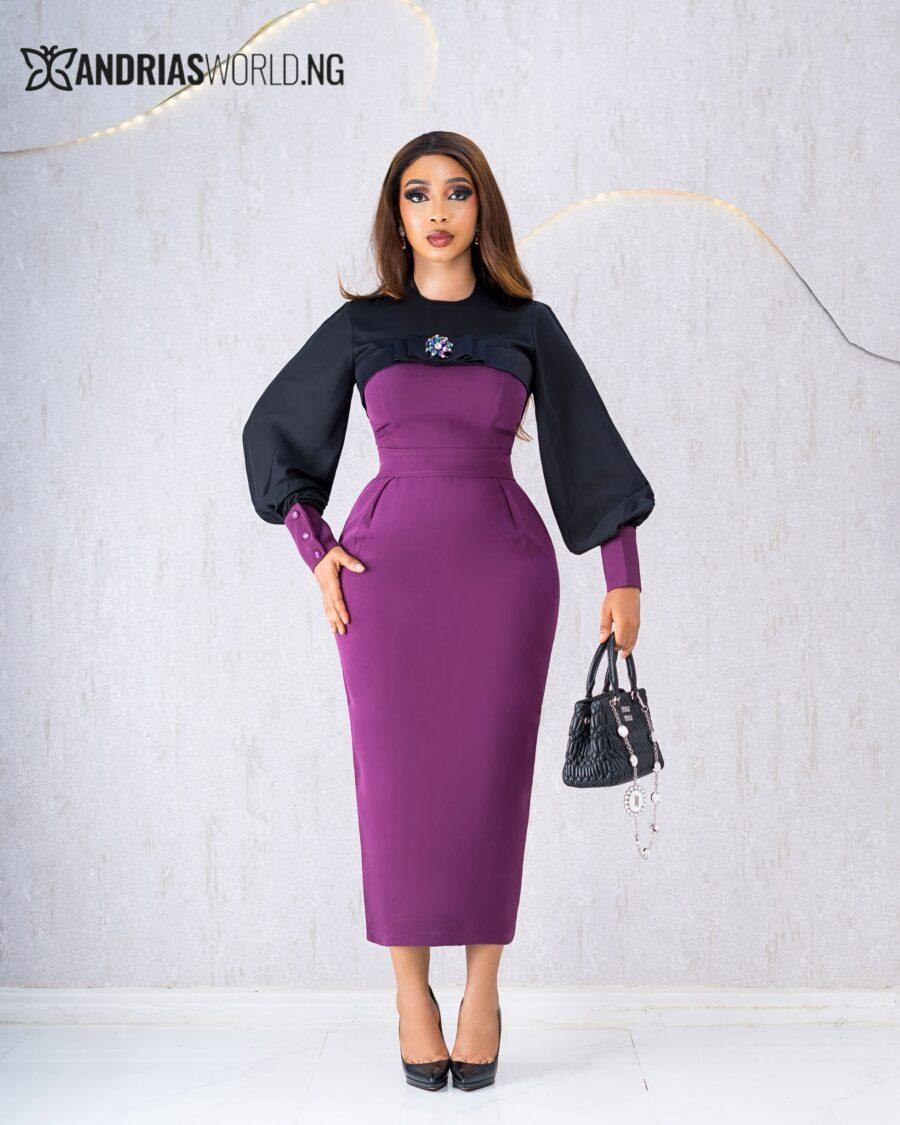 PURPLE AND BLACK MIDI DRESS