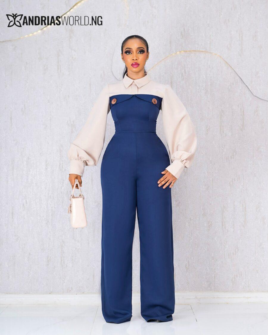 NAVY BLUE AND PEACH JUMPSUIT