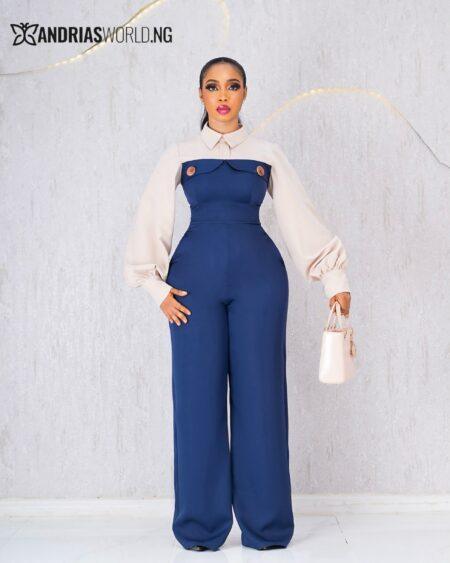 NAVY BLUE AND PEACH JUMPSUIT