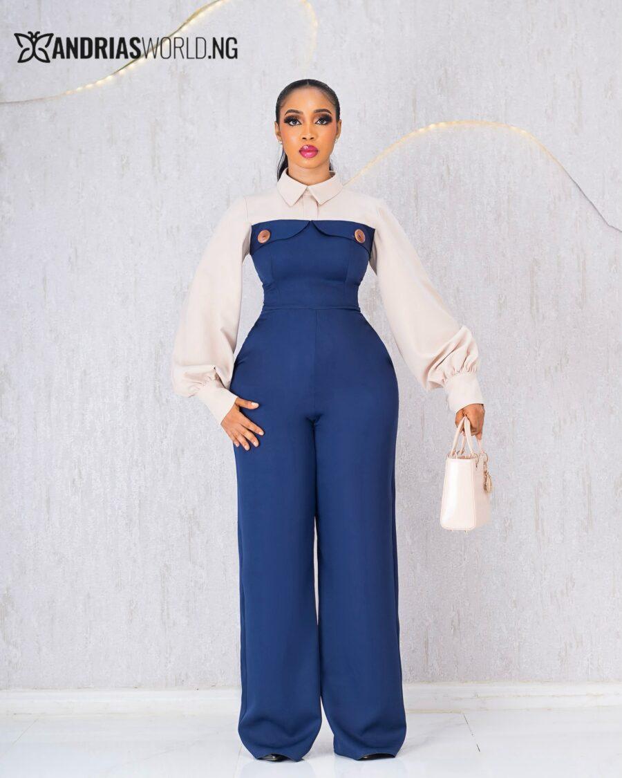 NAVY BLUE AND PEACH JUMPSUIT