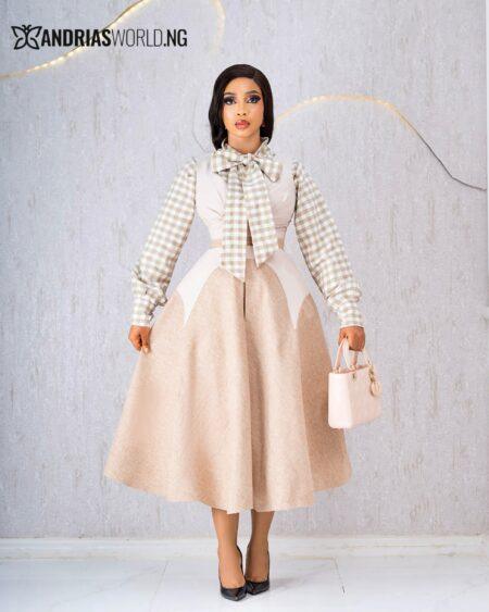 CREAM TWEED PINAFORE WITH CHECK TOP