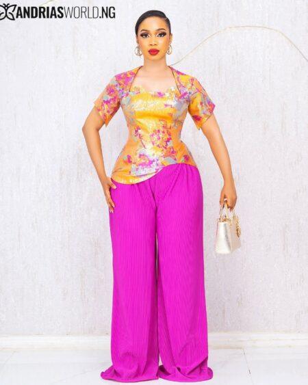 ORANGE DAMASK TOP AND PINK TROUSER SET