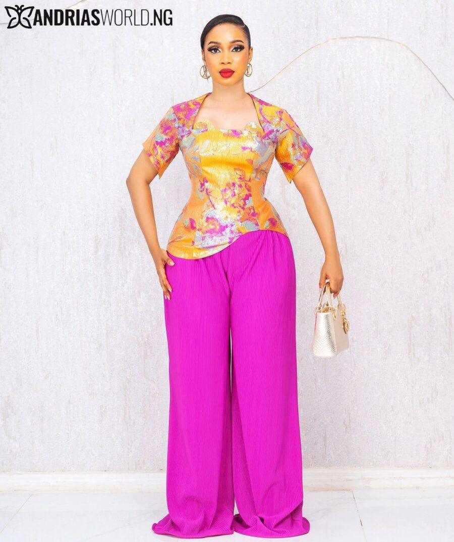 ORANGE DAMASK TOP AND PINK TROUSER SET