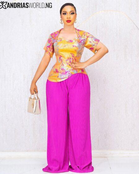 ORANGE DAMASK TOP AND PINK TROUSER SET