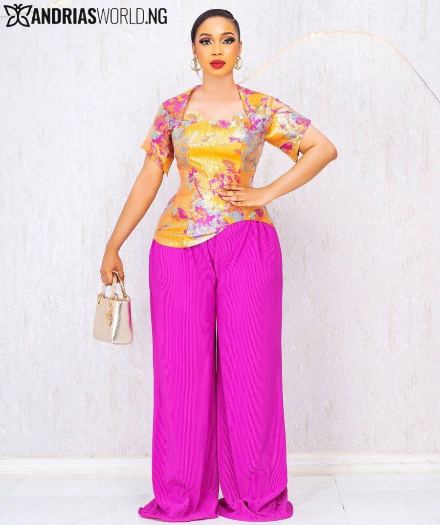 ORANGE DAMASK TOP AND PINK TROUSER SET