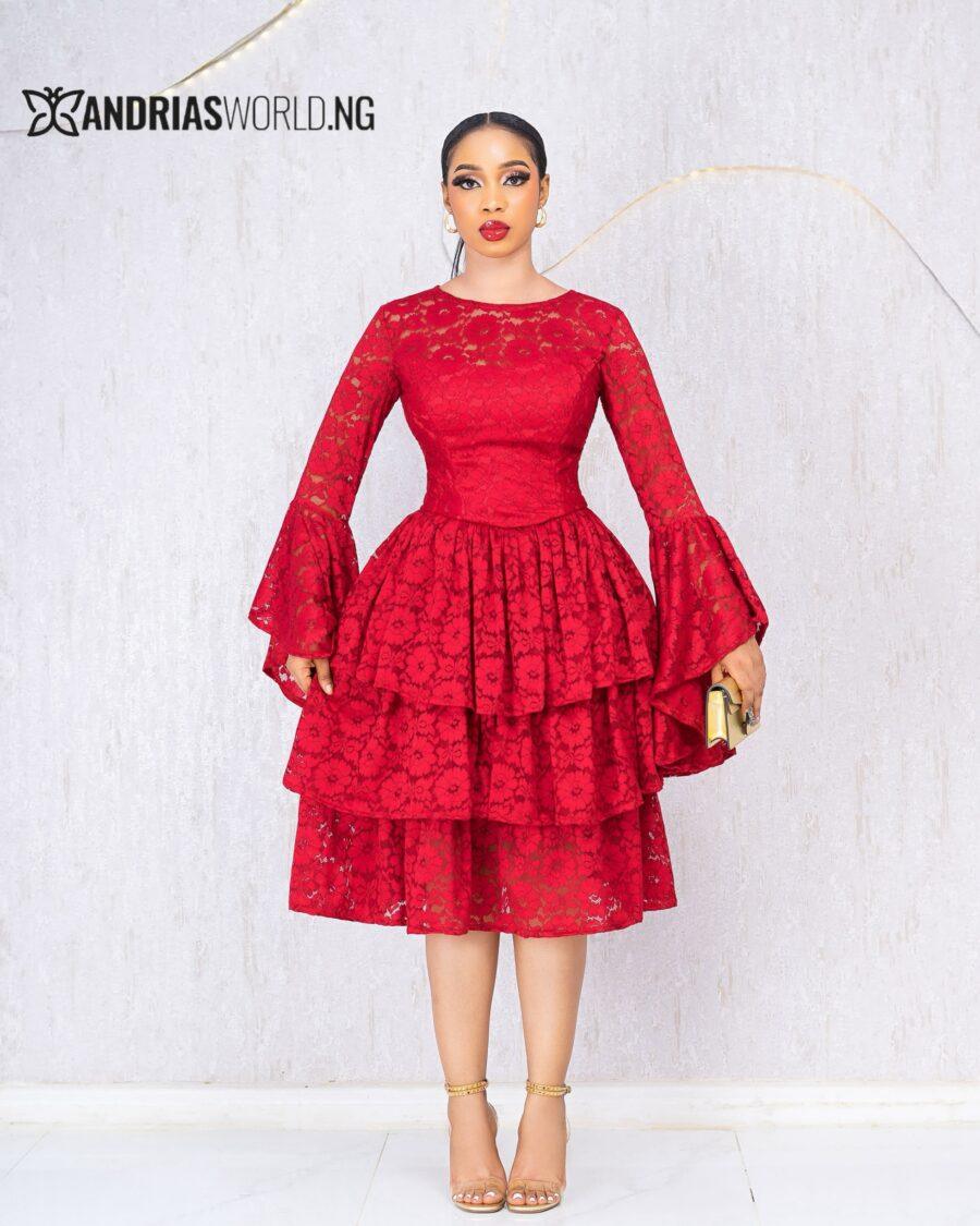 RED LAYERED LACE DRESS